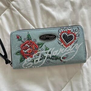 Ed Hardy denim rhinestone wallet